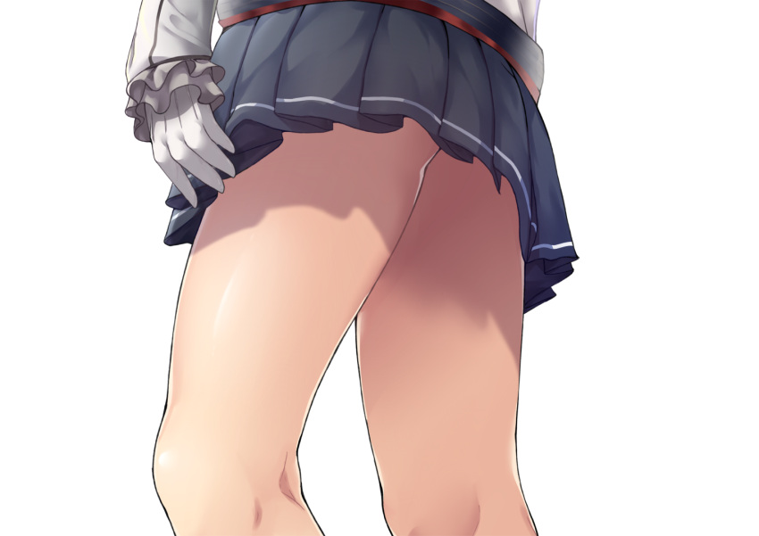 10s 1girl ass gloves kantai_collection kashima_(kantai_collection) ohiya out_of_frame pleated_skirt simple_background skirt solo thighs white_background white_gloves