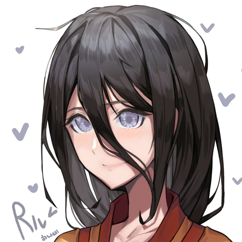 1girl artist_name black_hair blush boruto:_naruto_next_generations closed_mouth collarbone eyebrows_visible_through_hair grey_eyes heart highres hwayoung hyuuga_hanabi long_hair looking_at_viewer naruto smile solo upper_body