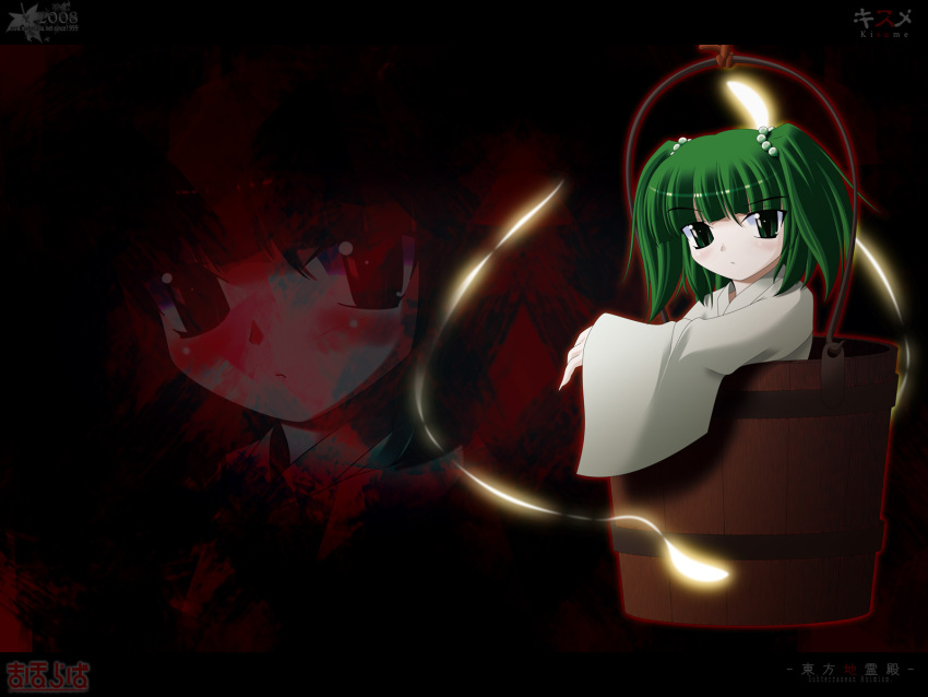 green_hair highres in_bucket in_container kisume side_b touhou wallpaper