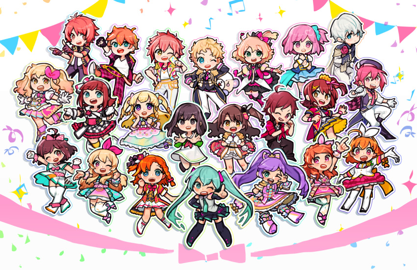 10s 6+boys 6+girls :d ;) ;d ;p ahoge aidou_seiya aikatsu! aikatsu_stars! akb0048 akehoshi_subaru amami_haruka amamiya_kanade aqua_hair arm_up b-project bandanna black_hair blonde_hair blue_eyes blush_stickers boots bow braid brown_hair card chibi clenched_hands crown_braid dorifesu! ensemble_stars! epaulettes facial_hair freyja_wion gloves glowstick hair_ribbon hat hatsune_miku headset hoshimiya_ichigo i-chu idol idol_time_pripara idolish_7 idolmaster idolmaster_cinderella_girls idolmaster_million_live! idolmaster_side-m ittoki_otoya jacket kasuga_mirai kasukabe_haru kimi_no_kokoro_wa_kagayaiteru_kai? kitakado_tomohisa kousaka_honoka love_live! love_live!_school_idol_project love_live!_sunshine!! macross macross_delta manaka_lala mini_hat mini_top_hat motomiya_nagisa multicolored_hair multiple_boys multiple_girls nanase_riku necktie nijino_yume one_eye_closed oozora_akari open_clothes open_jacket open_mouth orange_hair patterned_background pink_background pink_eyes pink_hair pripara red_gloves ribbon scrunchie shimada_mayu shimamura_uzuki side_ponytail skirt smile streaked_hair takami_chika takoballs tendou_teru tokyo_7th_sisters tongue tongue_out top_hat twintails uta_no_prince-sama vocaloid wake_up_girls! yumekawa_yui