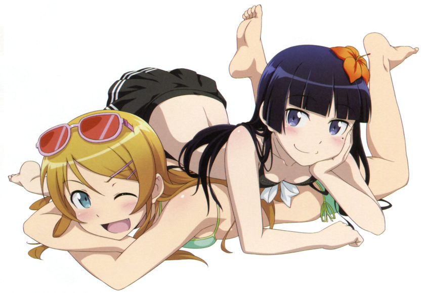 barefoot bikini feet gokou_ruri gotou_nozomu highres kousaka_kirino official_art ore_no_imouto_ga_konna_ni_kawaii_wake_ga_nai soles swimsuit toes