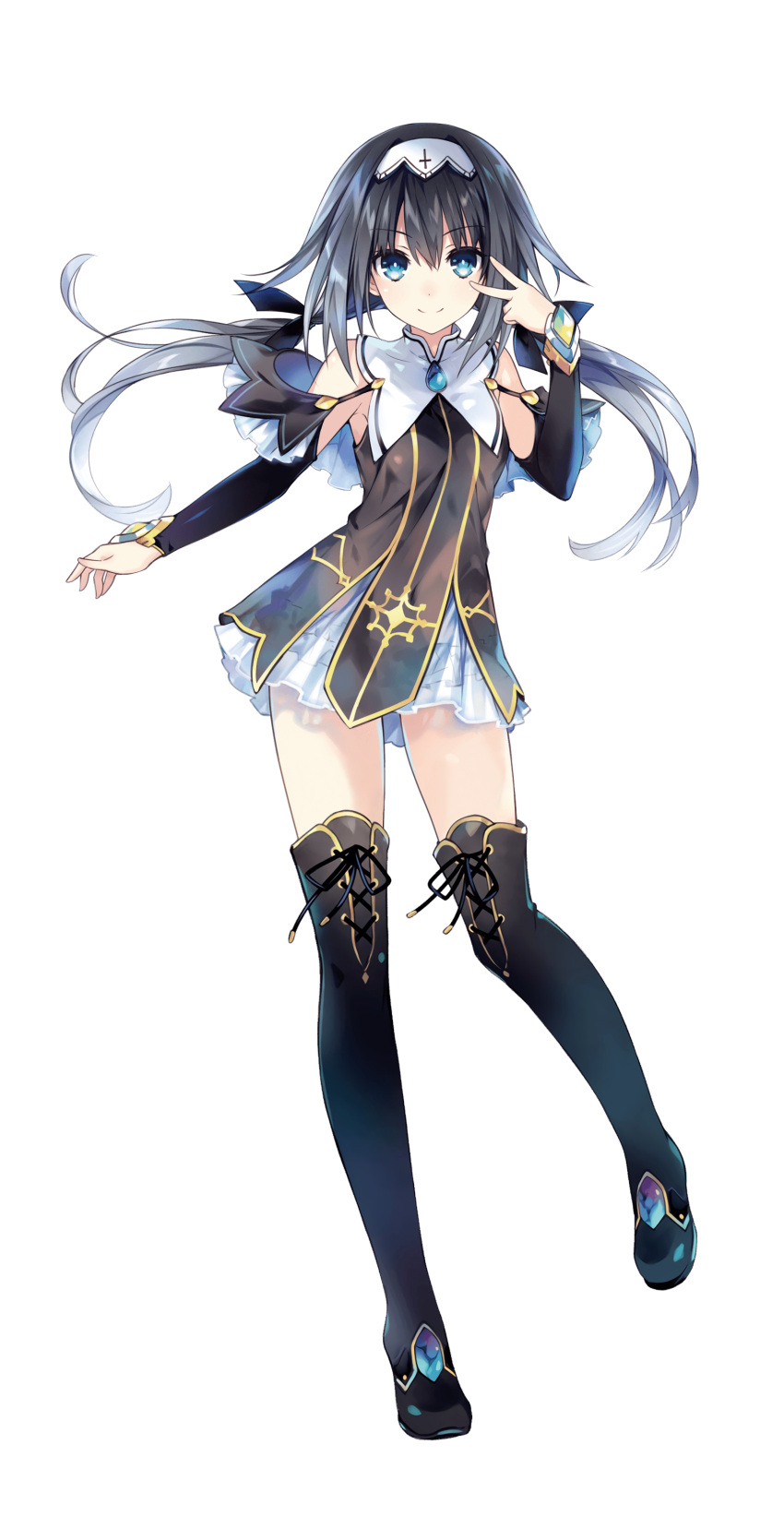 absurdres black_hair breasts date_a_live highres huge_filesize long_hair looking_at_viewer medium_breasts nibelcol smile thigh-highs tsunako twintails v zettai_ryouiki