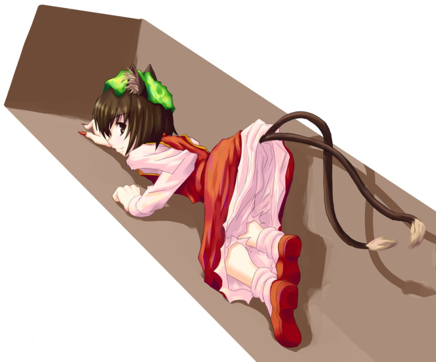 brown_hair cat_tail chen guang hat multiple_tails short_hair tail touhou