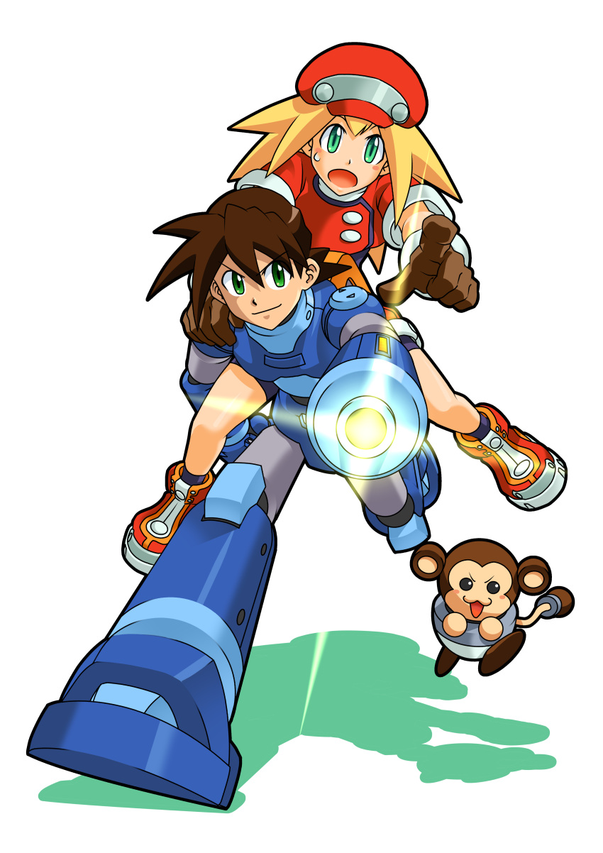 1girl absurdres bike_shorts blonde_hair gloves green_eyes hat highres long_hair open_mouth red_shorts rock_volnutt rockman rockman_dash roll_caskett shorts smile taro9999