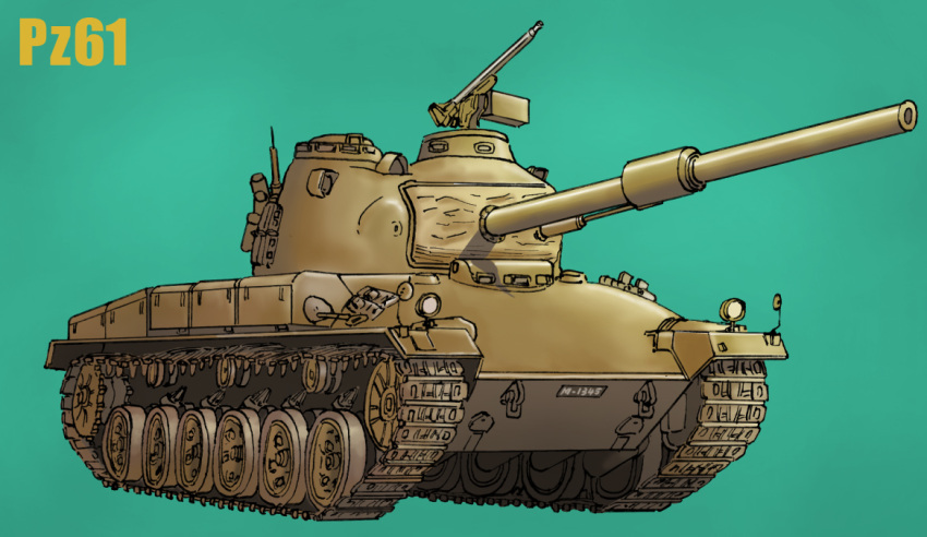 caterpillar_tracks earasensha green_background ground_vehicle gun machine_gun military military_vehicle motor_vehicle original panzer_61 tank weapon