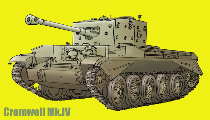 cromwell_(tank) earasensha ground_vehicle military military_vehicle motor_vehicle original tank yellow_background