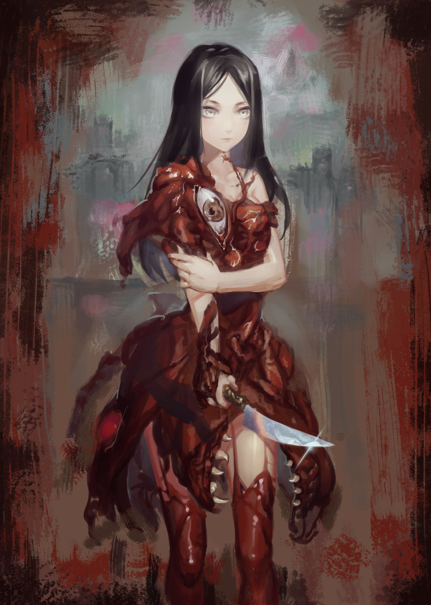 1girl absurdres alice:_madness_returns alice_(wonderland) alice_in_wonderland american_mcgee's_alice black_hair breasts dress highres liyou-ryon long_hair solo