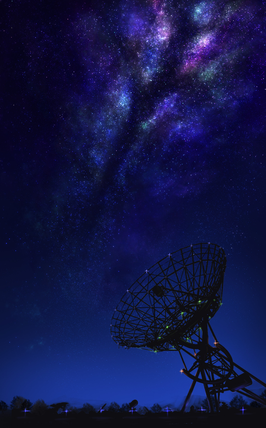 absurdres galaxy highres night night_sky no_humans outdoors paullzz radio_telescope scenery sky star star_(sky) starry_sky