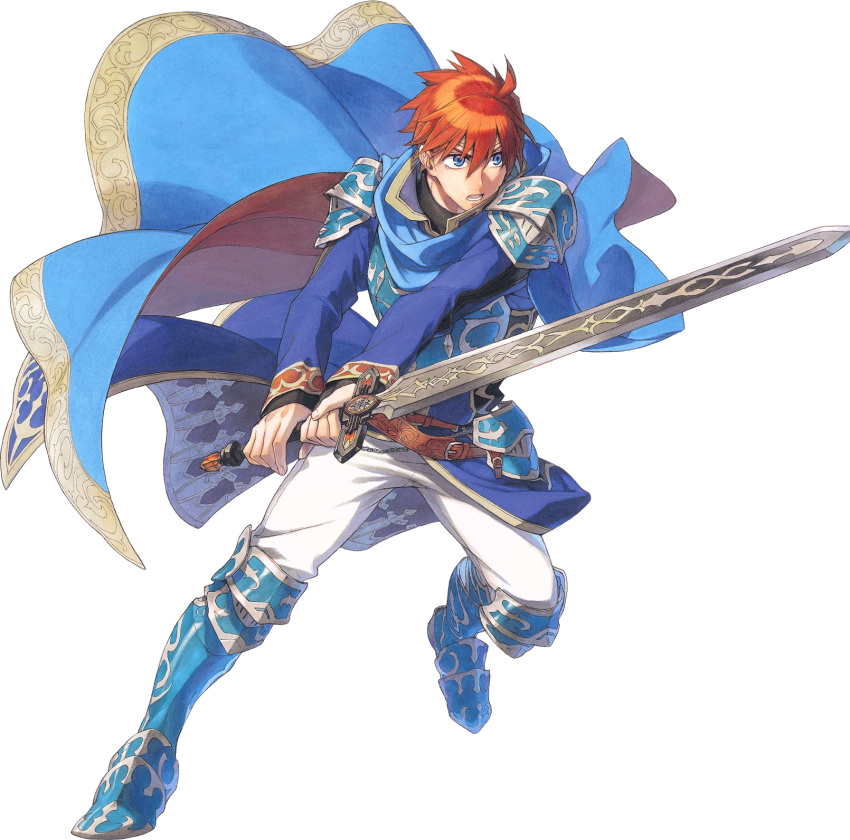 1boy armor blue_eyes durandal_(fire_emblem) eliwood_(fire_emblem) fire_emblem fire_emblem:_rekka_no_ken fire_emblem_heroes full_body highres male_focus official_art redhead short_hair solo sword weapon white_background
