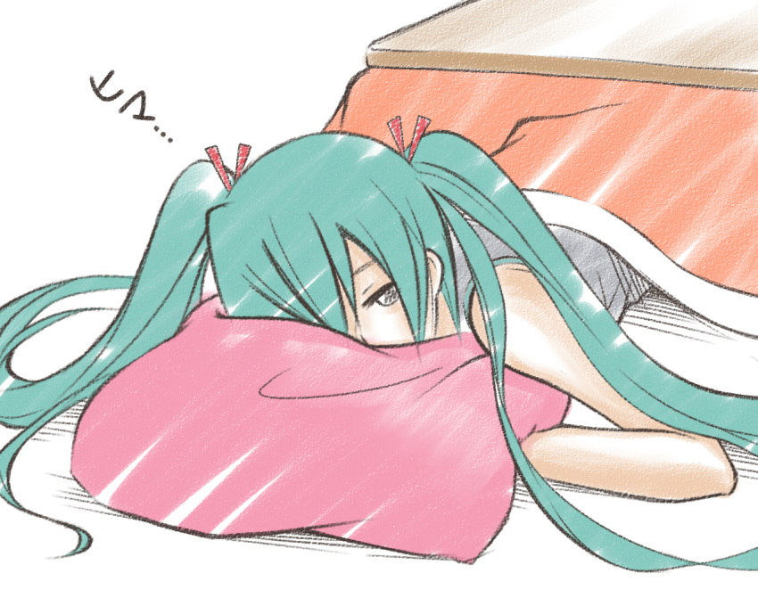 hatsune_miku komaki_kureha kotatsu pillow pillows table twintails vocaloid