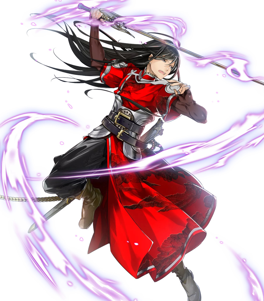 1boy belt boots brown_eyes brown_hair fire_emblem fire_emblem:_mystery_of_the_emblem fire_emblem_heroes full_body highres long_hair male_focus nabarl official_art open_mouth solo sword teeth transparent_background weapon yura_(ub4u)