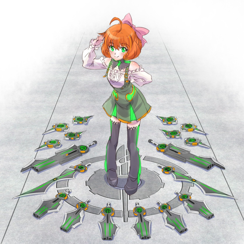 1girl ahoge emblem green_eyes highres iesupa orange_hair penny_polendina rwby salute solo sword weapon