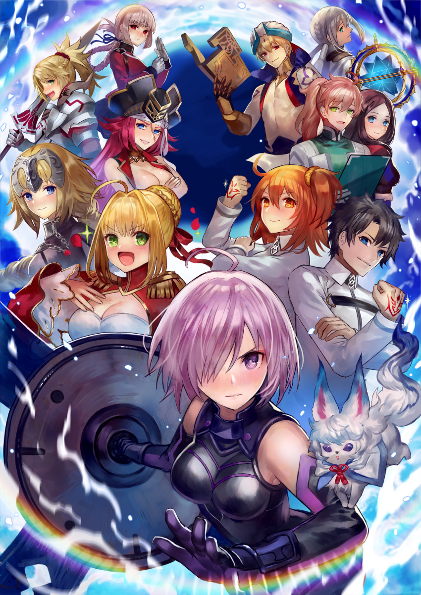 &gt;:) &gt;:d &gt;:| 4boys 6+girls :d adjusting_clothes adjusting_gloves ahoge arm_tattoo arm_up armor armored_dress bangs bare_shoulders bedivere black_dress black_gloves black_hair blonde_hair blue_eyes blunt_bangs blush book braid breasts brown_hair chains cleavage cleavage_cutout clenched_hand clipboard closed_mouth collared_shirt command_spell creature cropped_vest crossed_arms day dress elbow_gloves epaulettes facial_scar fang fate/apocrypha fate/extra fate/grand_order fate_(series) florence_nightingale_(fate/grand_order) fou_(fate/grand_order) french_braid frilled_sleeves frills fujimaru_ritsuka_(female) fujimaru_ritsuka_(male) gilgamesh gilgamesh_(caster)_(fate) gloves green_eyes grey_hair grin hair_between_eyes hair_bun hair_intakes hair_ornament hair_over_one_eye hair_ribbon hair_scrunchie hand_on_own_chest hand_up hat high_collar highres holding holding_book holding_sword holding_weapon holy_grail labcoat large_breasts lavender_hair leonardo_da_vinci_(fate/grand_order) long_hair long_sleeves looking_at_viewer looking_back looking_to_the_side male_focus medium_breasts military military_uniform multicolored multicolored_gloves multiple_boys multiple_girls open_clothes open_mouth open_vest orange_eyes orange_hair petals pink_hair pink_lips pirate_hat ponytail rainbow red_dress red_eyes red_ribbon redhead ribbon rider_(fate/extra) romani_akiman ruler_(fate/apocrypha) saber_extra saber_of_red scar scrunchie serious shield shielder_(fate/grand_order) shiny shiny_hair shirt short_hair side_ponytail sleeveless sleeveless_dress smile sword tattoo terai_(teraimorimori) turban type-moon uniform upper_body vest violet_eyes weapon white_gloves white_hair white_shirt white_uniform