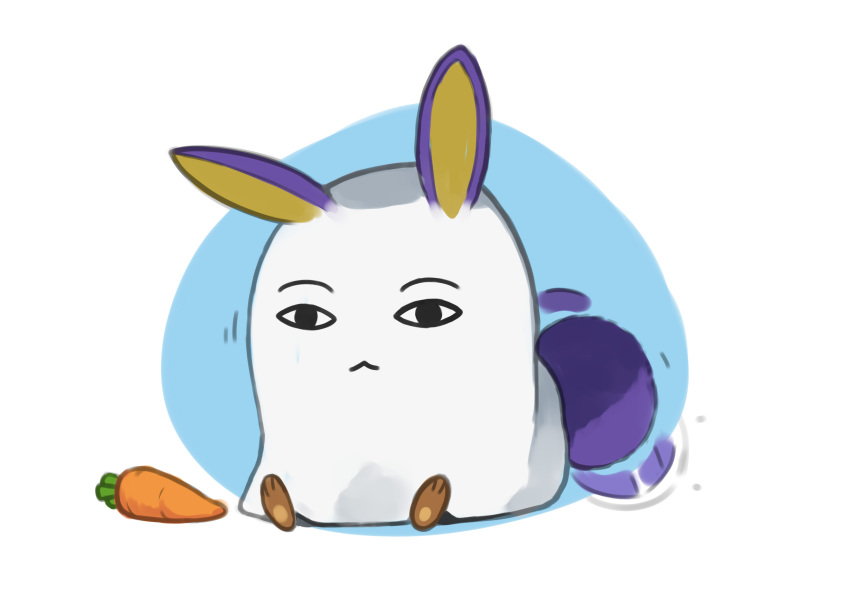 1girl :&lt; absurdres animal_ears bunny_tail carrot commentary fate/grand_order fate_(series) highres kion-kun nitocris_(fate/grand_order) nitocris_(swimsuit_assassin)_(fate) simple_background sitting solo tail