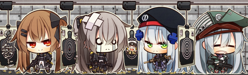 7:08 absurdres assault_rifle chibi g11_(girls_frontline) girls_frontline gun h&amp;k_g11 h&amp;k_hk416 highres hk416_(girls_frontline) huge_filesize rifle tagme ump45_(girls_frontline) ump9_(girls_frontline) weapon