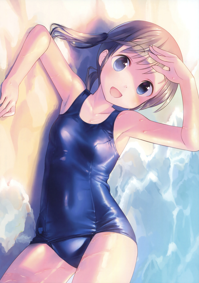 1girl absurdres blue_eyes blue_swimsuit brown_hair day highres original school_swimsuit swimsuit takoyaki_(roast)