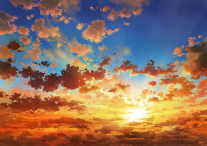 above_clouds blue_sky clouds cloudy_sky commentary_request highres no_humans outdoors sakanamodoki scenery sky sunlight sunset