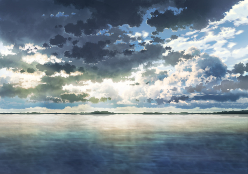 blue_sky clouds cloudy_sky commentary_request day highres horizon no_humans outdoors sakanamodoki scenery sky water_surface