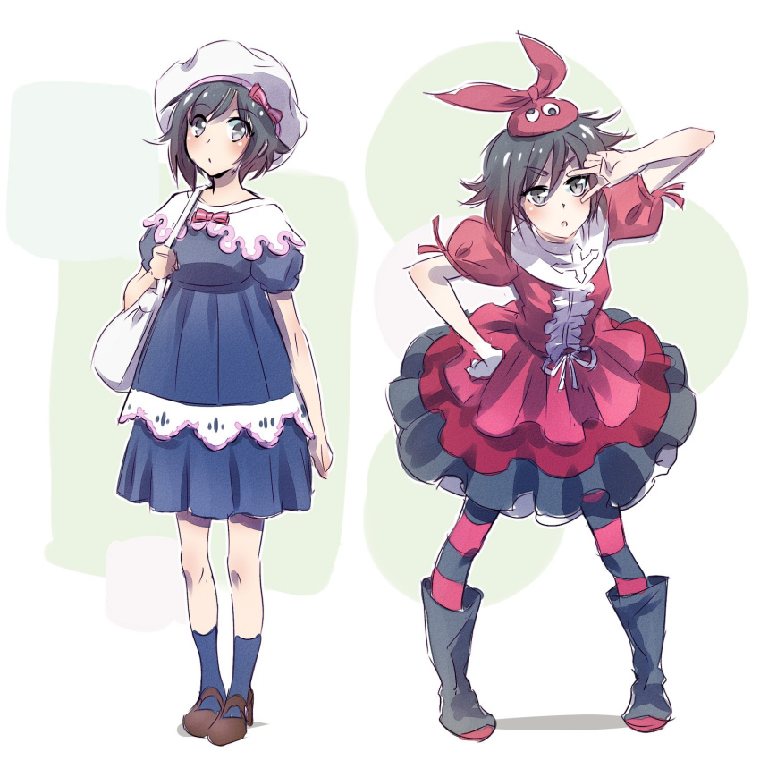 2girls check_commentary commentary_request cosplay dual_persona hayami_saori highres iesupa monogatari_(series) multiple_girls ononoki_yotsugi ononoki_yotsugi_(cosplay) ruby_rose rwby seiyuu_connection