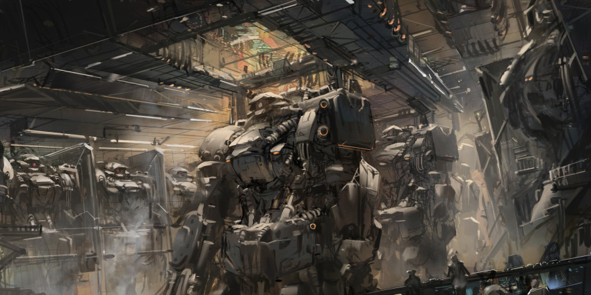 chair control_panel_overlay highres indoors mecha original science_fiction signature sitting sketch standing stu_dts