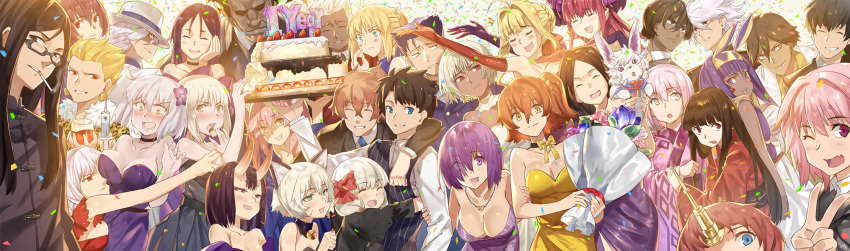 6+boys 6+girls :d :t altera_(fate) animal animal_ears anniversary annoyed archer archer_(fate/prototype_fragments) arjuna_(fate/grand_order) artoria_pendragon_(all) assassin_of_black bangs berserker berserker_of_black black-framed_eyewear black_dress black_hair black_neckwear blonde_hair blue_eyes blunt_bangs blush bouquet braid breasts brown_hair cake cat_ears choker closed_eyes closed_mouth commentary_request d: dark_skin dark_skinned_male demon_archer detached_collar dress earrings eating edmond_dantes_(fate/grand_order) eyebrows_visible_through_hair eyeshadow fang fate/apocrypha fate/extra fate/grand_order fate/prototype fate/prototype:_fragments_of_blue_and_silver fate/stay_night fate_(series) florence_nightingale_(fate/grand_order) flower food fou_(fate/grand_order) fox_ears frown fujimaru_ritsuka_(female) fujimaru_ritsuka_(male) fur_trim gilgamesh glasses green_eyes grin hair_between_eyes hairband hat highres horn horns jackal_ears japanese_clothes jeanne_alter jewelry karna_(fate) kemonomimi_mode kimono koha-ace lancer lancer_(fate/extra_ccc) leonardo_da_vinci_(fate/grand_order) long_hair long_sleeves looking_at_another looking_at_viewer looking_down lord_el-melloi_ii makeup medium_breasts minamoto_no_raikou_(fate/grand_order) mouth_hold multiple_boys multiple_girls nanaya_(daaijianglin) nitocris_(fate/grand_order) nursery_rhyme_(fate/extra) one_side_up oni_horns open_mouth peeking_out pink_hair ponytail purple_hair red_eyes redhead rider_(fate/prototype_fragments) rider_of_black ruler_(fate/apocrypha) saber saber_alter saber_extra sakura_saber sanpaku scar scathach_(fate/grand_order) shielder_(fate/grand_order) short_hair shuten_douji_(fate/grand_order) silver_hair smile tamamo_(fate)_(all) tamamo_no_mae_(fate) top_hat under-rim_eyewear vest violet_eyes waver_velvet yellow_eyes