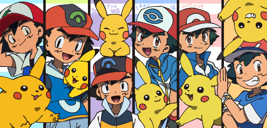 black_eyes black_hair brown_eyes multiple_persona pikachu pokemon pokemon_(anime) pokemon_(creature) satoshi_(pokemon)
