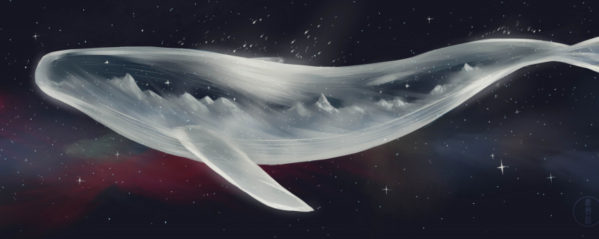 fantasy flying_whale from_side highres luye_yuan no_humans original scenery sketch sky space star_(sky) starry_sky whale