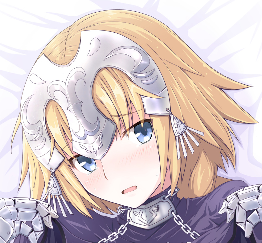 1girl absurdres blonde_hair blue_eyes blush dakimakura face fate/apocrypha fate_(series) gauntlets headpiece highres kirishima_noa looking_at_viewer open_mouth ruler_(fate/apocrypha) solo