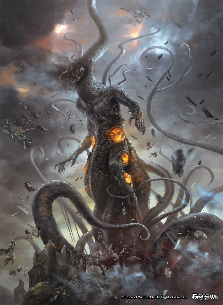 building clouds cloudy_sky copyright_name force_of_will highres mad_(artist) monster no_humans official_art sky solo tentacle