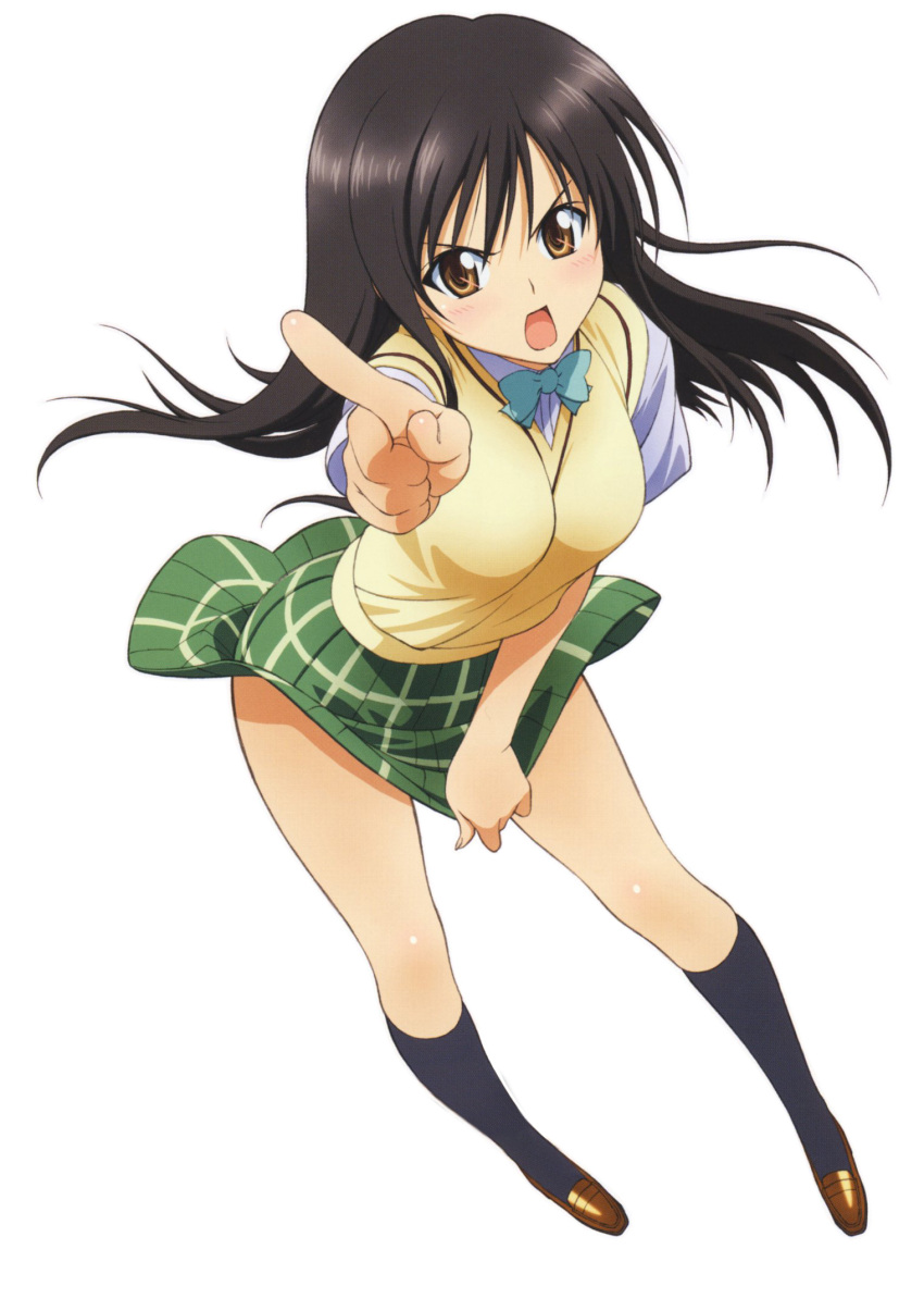 brown_eyes highres kotegawa_yui long_hair pointing school_uniform takami_akio to_love-ru toloveru