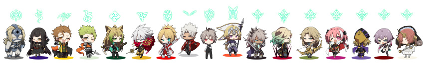 6+boys 6+girls absurdres ahoge animal_ears archer_of_black archer_of_red assassin_of_black assassin_of_red balmung_(fate/apocrypha) beard berserker_of_black berserker_of_red black_hair blonde_hair blue_eyes blush braid caster_of_black caster_of_red cat_ears clarent dark_skin facial_hair fate/apocrypha fate/grand_order fate_(series) hair_ornament headpiece highres karna_(fate) kotomine_shirou lancer_of_black long_hair long_image looking_at_viewer multiple_boys multiple_girls open_mouth pink_hair pointy_ears ponita ponytail rider_of_black rider_of_red ruler_(fate/apocrypha) saber_of_black saber_of_red scar short_hair sieg_(fate/apocrypha) single_braid smile sword trap very_long_hair weapon white_hair wide_image