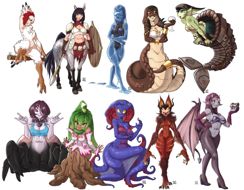 6+girls armlet bat_ears bat_girl black_hair black_sclera blue_hair blue_skin bracelet breastplate breasts carapace cat's_cradle centaur claws cleavage collage commentary competition_swimsuit compilation cup dalehan dark_skin demon_girl demon_wings drinking_glass dryad extra_eyes faulds full_body goggles goo_girl green_hair green_skin hair_over_one_eye harpy head_fins headdress holding holding_weapon insect_girl jewelry lamia large_breasts loincloth long_legs mermaid midriff monster_girl multiple_girls navel no_pupils nude one-piece_swimsuit original pale_skin pantyhose pauldrons plant_girl polearm purple_hair purple_skin red_eyes redhead rooster_comb scales scylla shell shell_bikini shield slime_girl smile spear spider_girl strapless succubus swimsuit tail tail_ornament talons tentacle two-tone_skin weapon wine_glass wings yellow_eyes