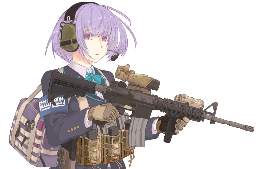 acog alma01 assault_rifle gun headset highres laser_sight little_armory m4_carbine military rifle weapon