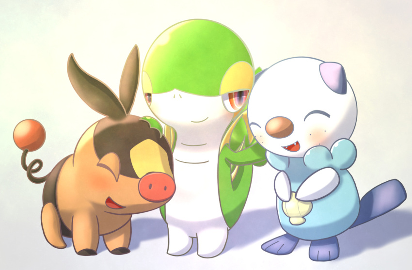 artist_request no_humans open_mouth oshawott pixiv pokemon pokemon_(creature) pokemon_(game) smile snivy starter_pokemon_trio tepig