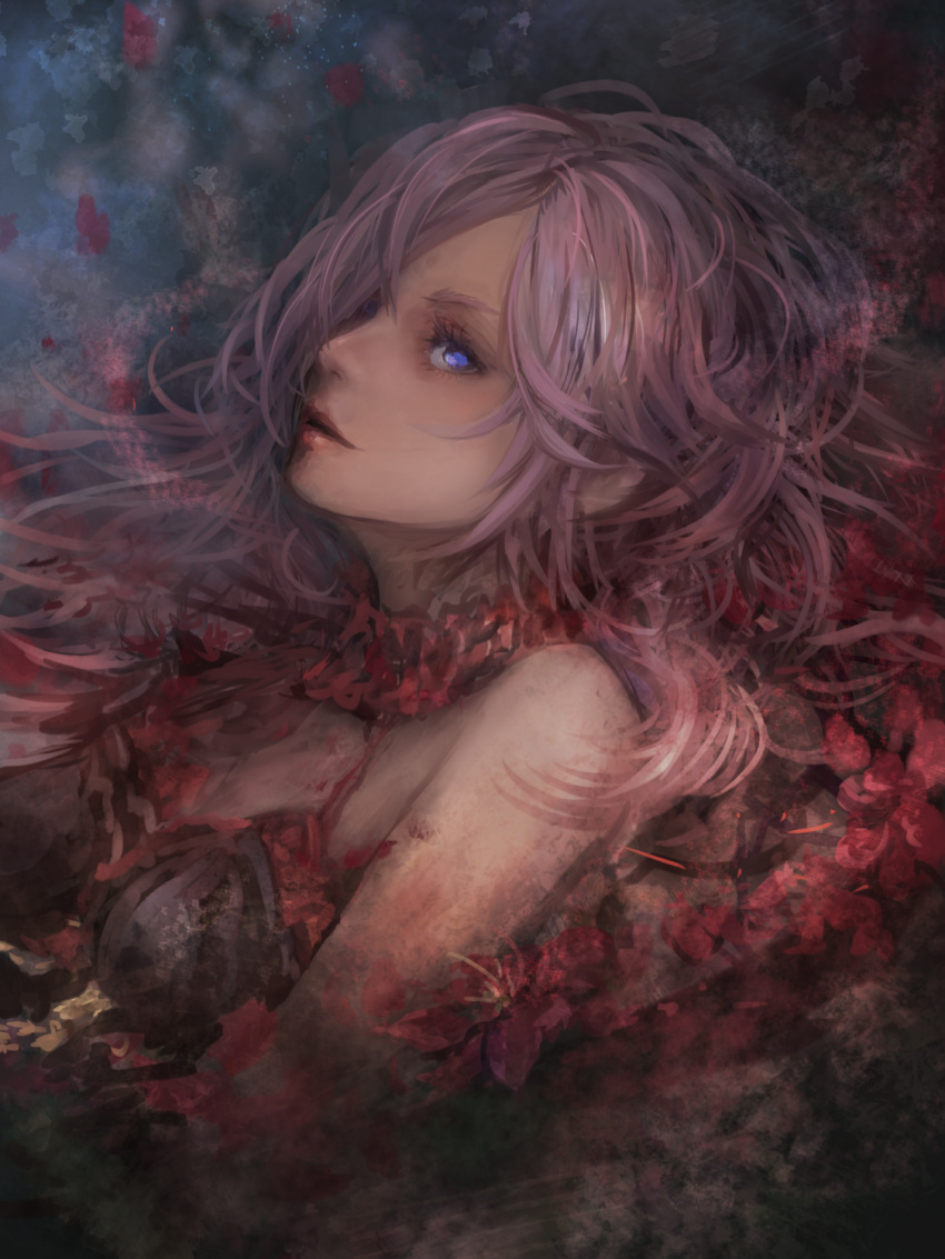 1girl bare_shoulders cinderella_(sinoalice) commentary_request flower highres long_hair pink_hair sinoalice solo tagme violet_eyes yamamoto_no_ari