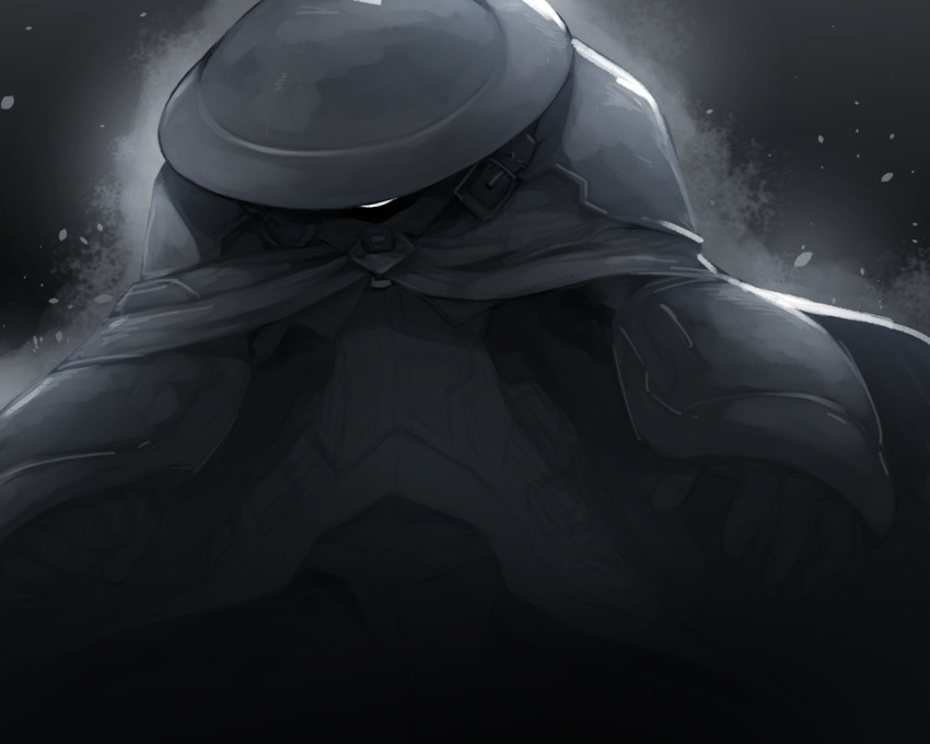 1girl cape covered_face dark gauntlets grin hat hat_over_eyes made_in_abyss mochi_(mochi444420) ozen smile