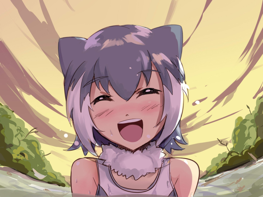 highres multicolored_hair open_mouth small-clawed_otter_(kemono_friends) smile sudhiro two-tone_hair