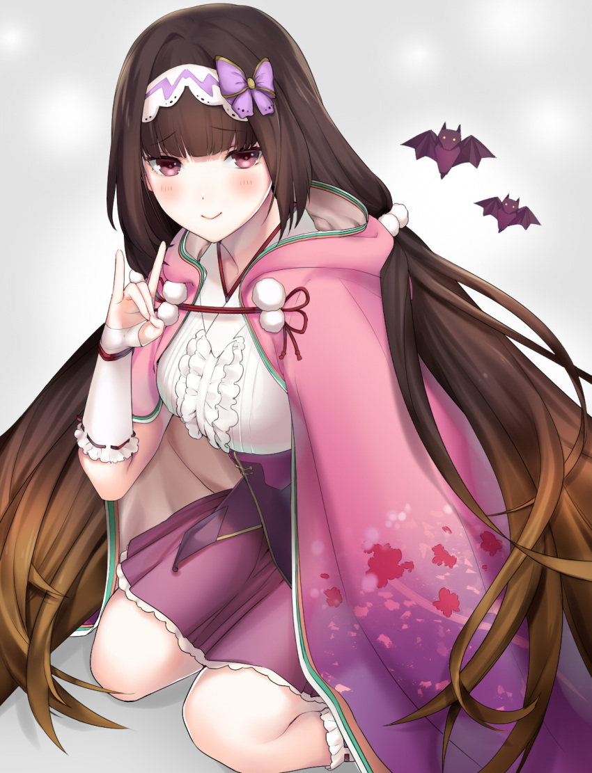 assassin_(osakabehime) brown_hair long_hair purple_eyes smile