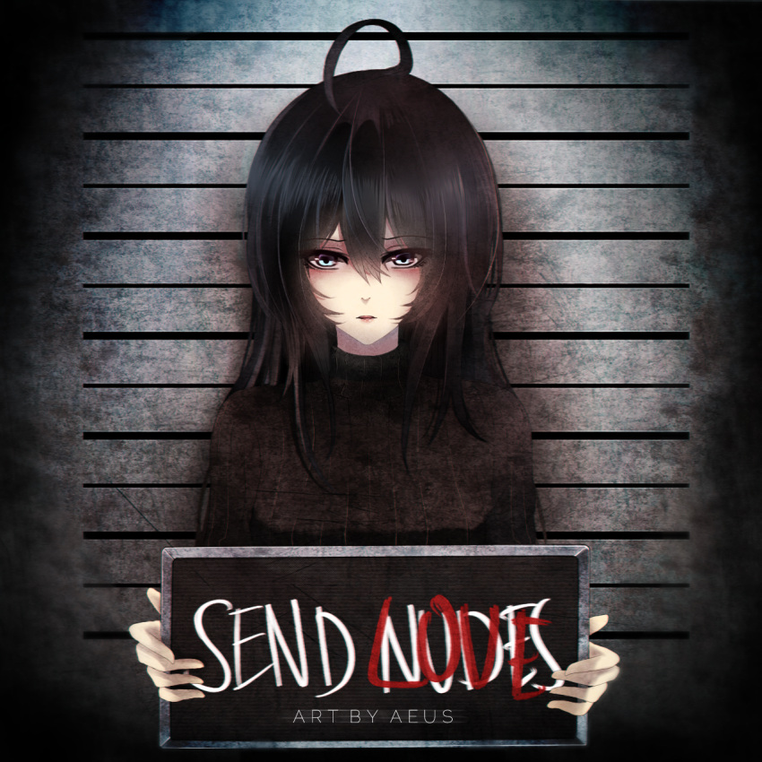 aeus black_hair blue_eyes highres meme mugshot original prison sign