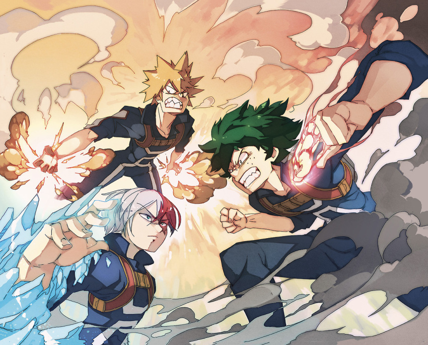 3boys bakugou_katsuki boku_no_hero_academia fighting ice image_sample midoriya_izuku multiple_boys teeth todoroki_shouto tumblr_sample