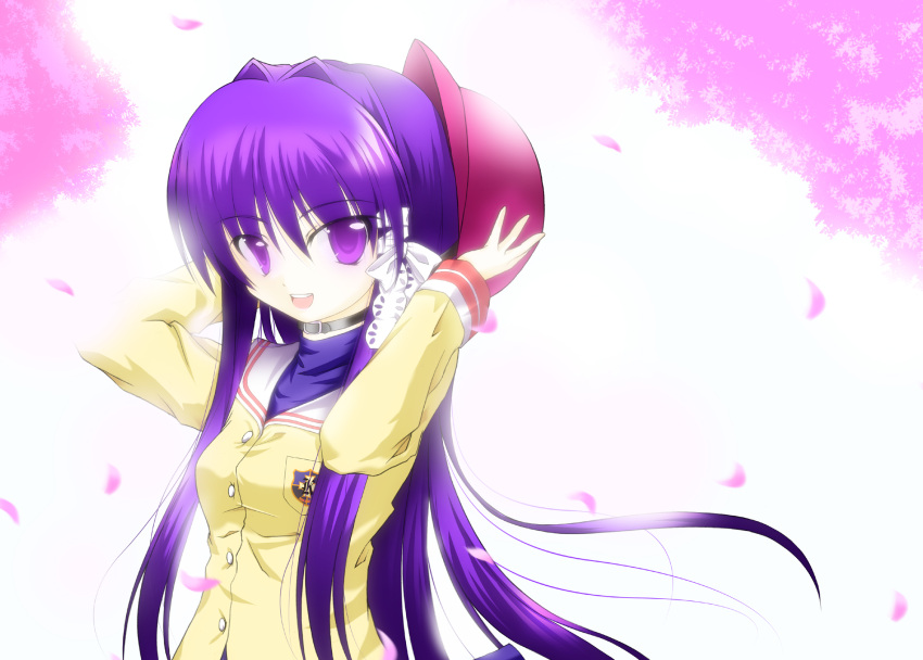 fujibayashi_kyou highres hitsujibane_shinobu long_hair purple_eyes purple_hair school_uniform violet_eyes