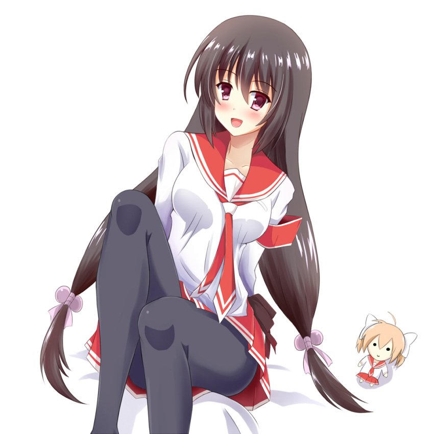 black_hair blush breasts hidan_no_aria hidan_no_aria_aa long_hair looking_at_viewer mamiya_akari radek_ken red_eyes sasaki_shino sitting smile