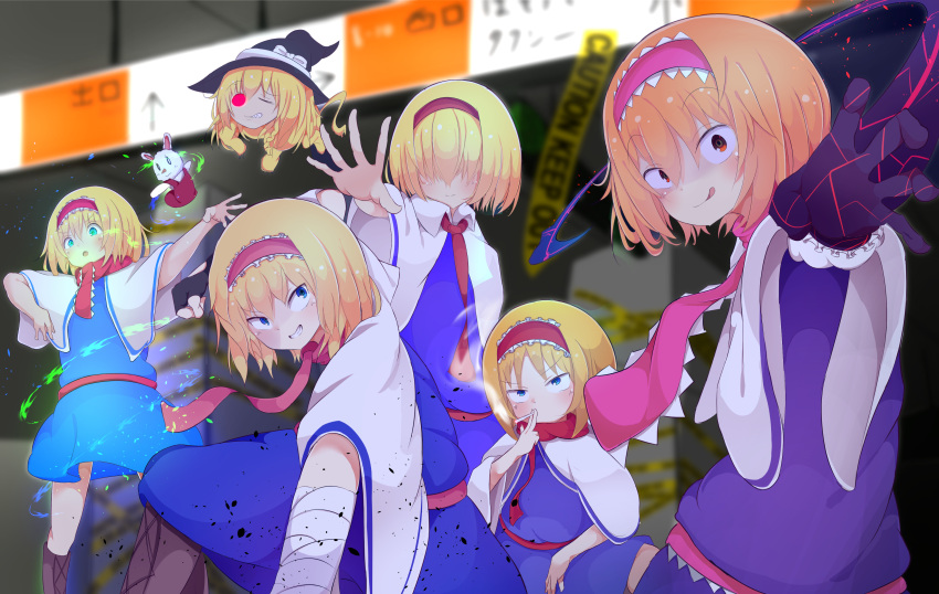 6+girls absurdres akabeco alice_margatroid black_hat blonde_hair blush character_request closed_mouth cookie_(touhou) eyebrows_visible_through_hair faceless faceless_female hat highres hinase_(cookie) ichigo_(cookie) jigen_(cookie) kirisame_marisa looking_at_viewer multiple_girls open_mouth parted_lips red_eyes sakuranbou_(cookie) short_hair smile taisa_(cookie) tongue tongue_out touhou witch_hat