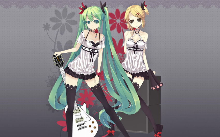 guitar hatsune_miku kagamine_rin tearfish vocaloid world_is_mine_(vocaloid)