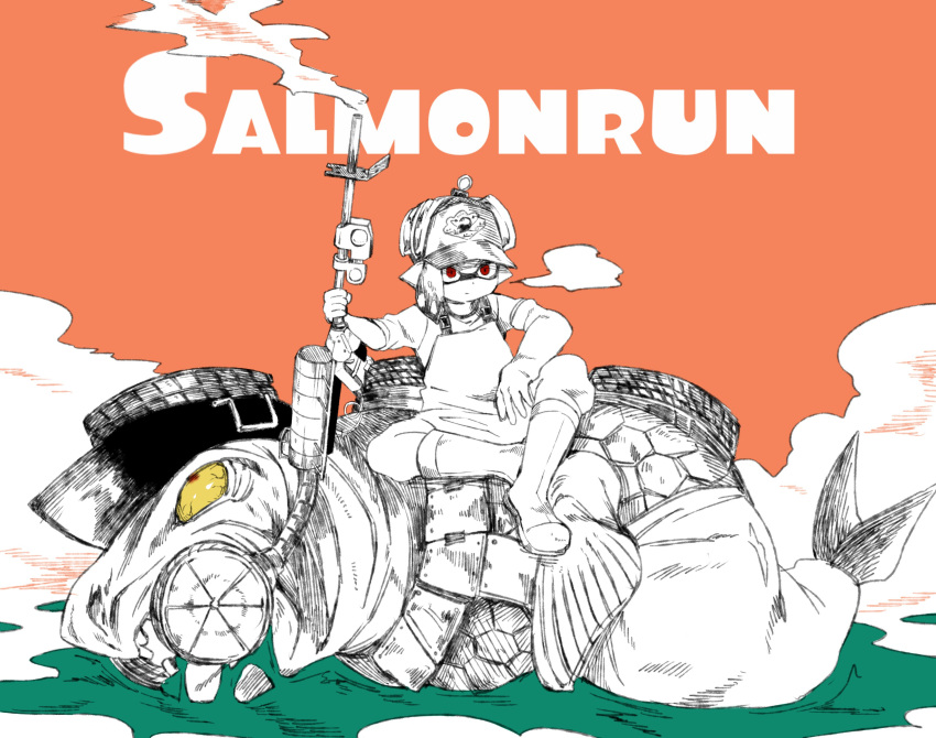 1girl absurdres boots defeat domino_mask gloves hat highres inkling iriehana mask open_mouth overalls pointy_ears rubber_gloves salmon_run salmonid splatoon splatoon_2 squid tentacle_hair
