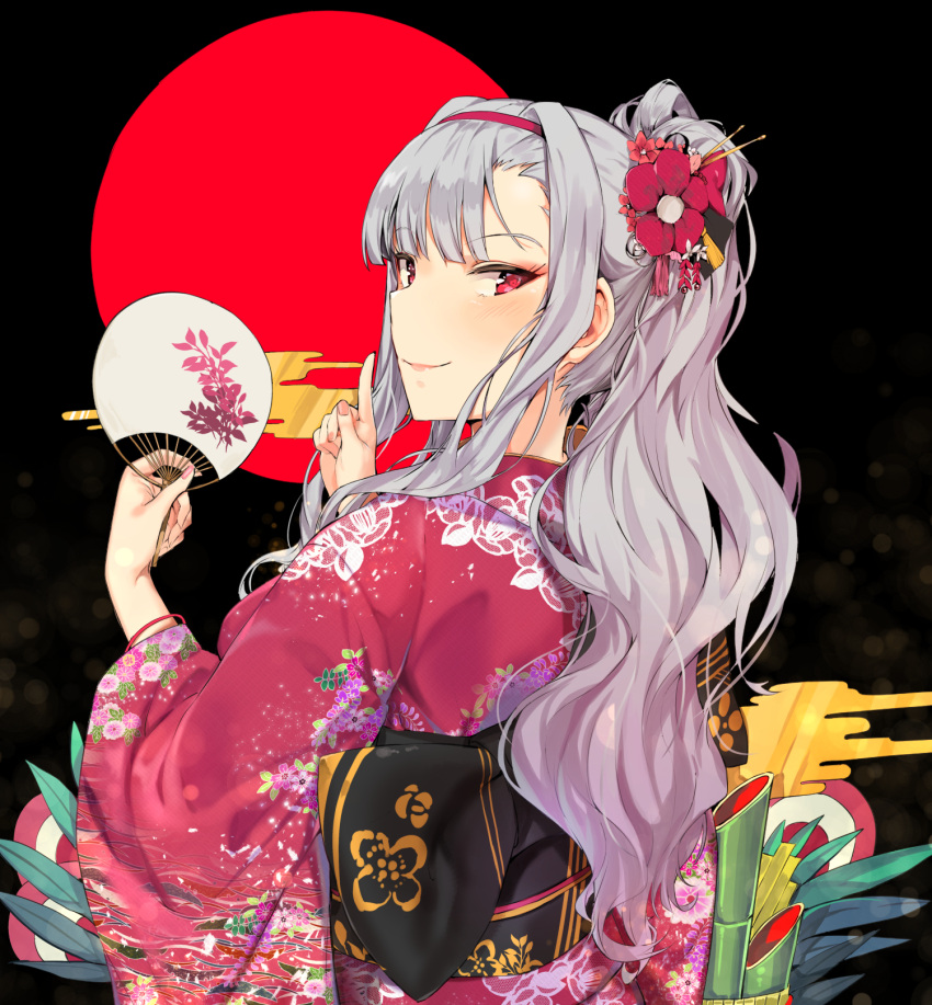 highres idolmaster japanese_clothes kimono shijou_takane silver_hair tuxedo_de_cat violet_eyes