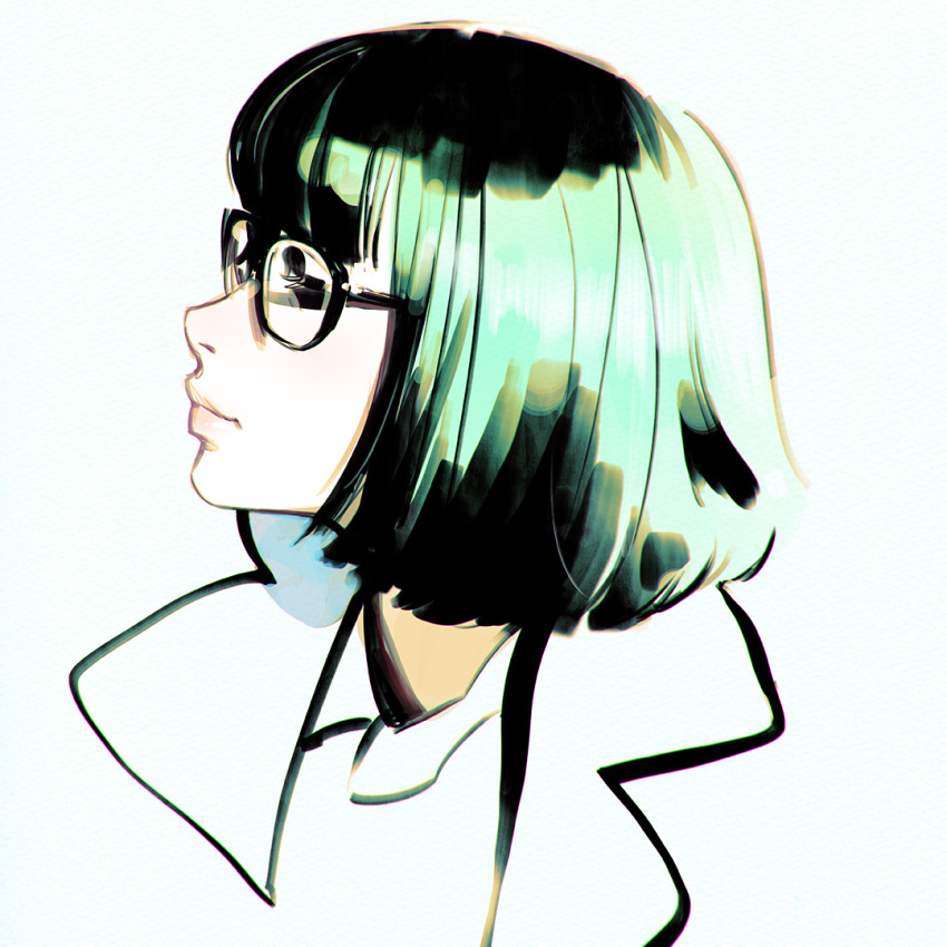 1girl close-up closed_eyes face glasses green_hair ilya_kuvshinov original profile short_hair simple_background solo white_background