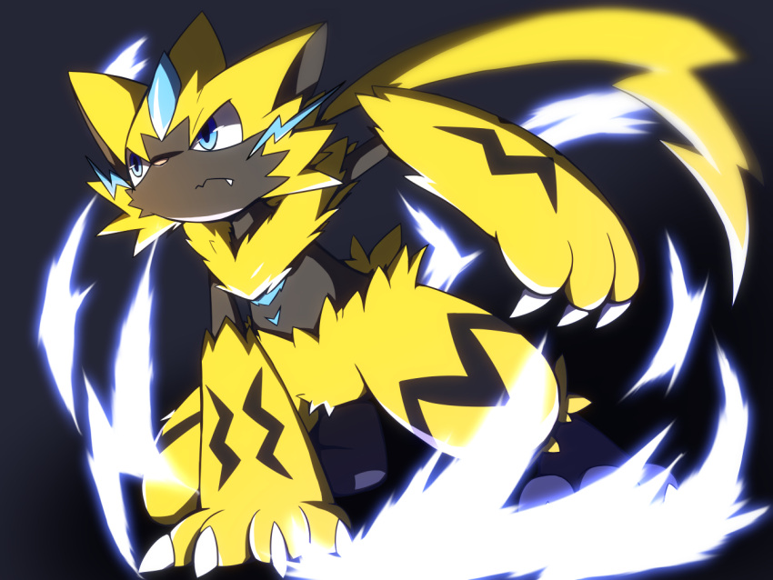 claws pokemon pokemon_(creature) pokemon_(game) pokemon_ultra_sm striped whiskers yellow_fur zeraora