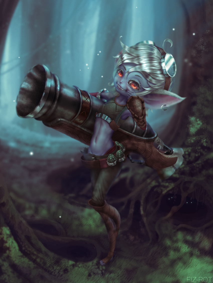 cannon fiz-rot forest goggles gun league_of_legends leather silver_hair tristana