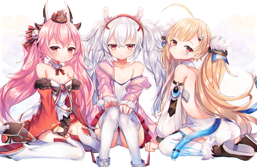 3girls abandon_ranka ahoge azur_lane blonde_hair blush eldridge_(azur_lane) hamakaze_(azur_lane) laffey_(azur_lane) long_hair looking_at_viewer multiple_girls red_eyes silver_hair very_long_hair